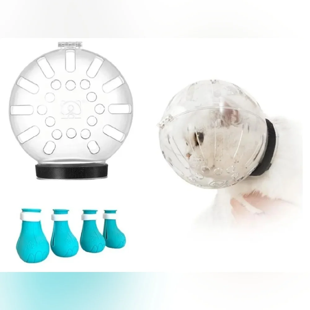 Cat grooming helmet and boots